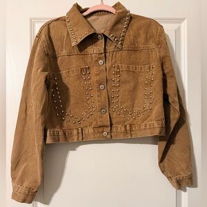 Brown Denim Jacket With Silver Studs Size L